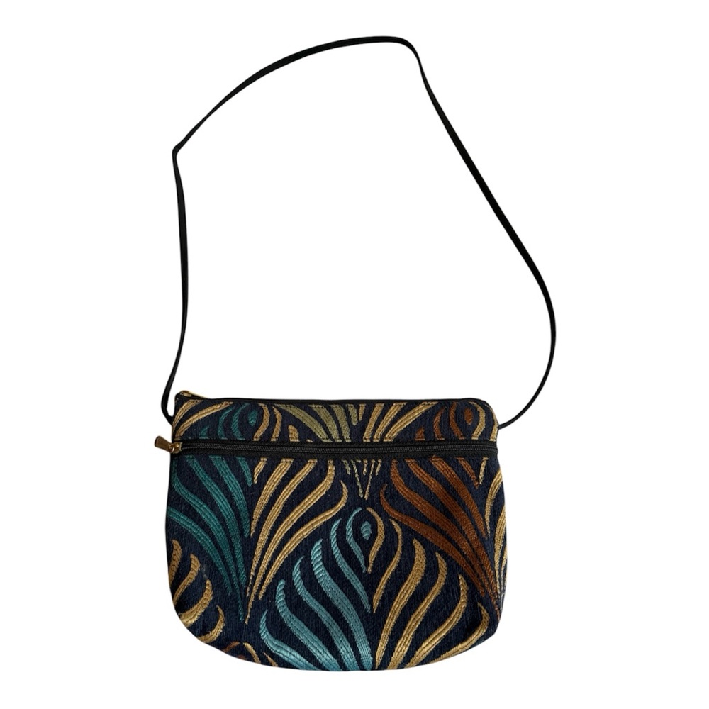 Teal, Gold & Bronze Embroidered Crossbody Bag - Stylish Everyday Carry